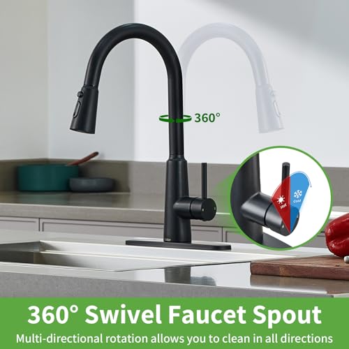 Tohlar Black Touchless Smart Kitchen Faucet with Pull Out Sprayer, Single Handle Motion Sensor High Arc Bar Faucets for Farmhouse Camper Rv Sink, Matte Black