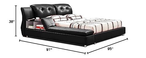 GREATIME King Size Platform Bed, Black Color Bed, Luxury Bed Frame, Modern Upholstered Bed, No Box Spring Needed, Bedframe with Headboard