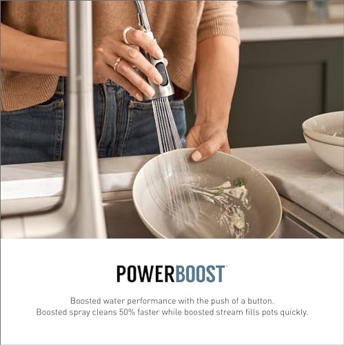 Moen Paterson Matte Black Smart Faucet Touchless Pull Down Sprayer Kitchen Faucet with Voice Control and Power Boost, S72003EVBL