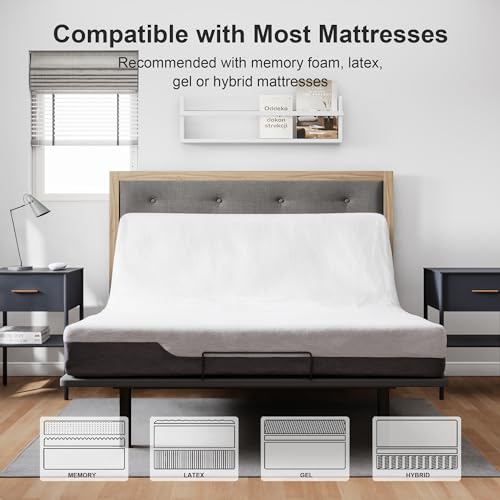 GOLDORO Ergonomic Queen Size Adjustable Bed Base, Wireless Remote Control, Whisper Quiet Durable Motor, Independent Head and Foot Incline