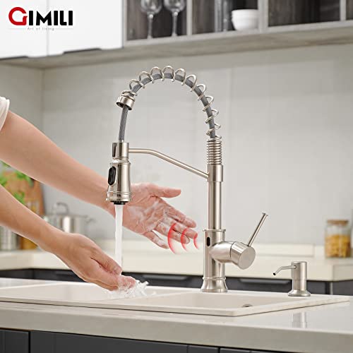 GIMILI Smart Touchless Kitchen Sink Faucet with Pull Down Sprayer, Motion Sensor Activated Hands-Free Single Handle Kitchen Faucet Brushed Nickel