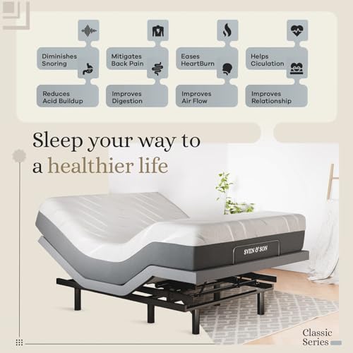 Sven & Son Classic Adjustable Bed Base Frame + 12 inch Memory Foam Matt Medium, Head and Foot Lift, Massage, Under-Bed Lights, USB, Memory Positions, Zero Gravity, Wireless Remote - Full