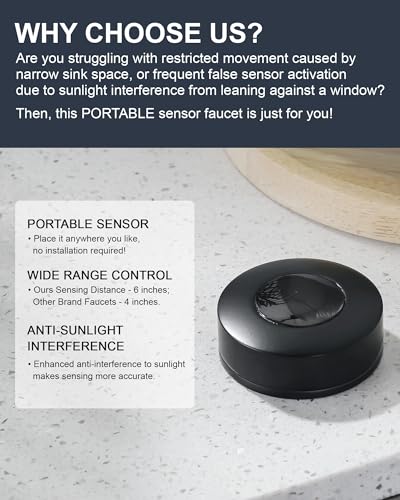 Touchless Kitchen Faucet Stainless Steel: WOWOW Mobile Motion Sensor Kitchen Sink Faucet with Sprayer, Automatic Smart Kitchen Faucet for Sink 1 or 3 Hole, Matte Black