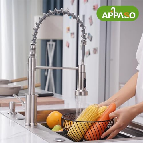 APPASO Touchless Kitchen Faucet with Soap Dispenser, Motion Sensor Activated Hands-Free Automatic Faucet for Sink with Pull Down Sprayer, Single Handle Smart Faucets for Kitchen Sink, Brushed Nickel