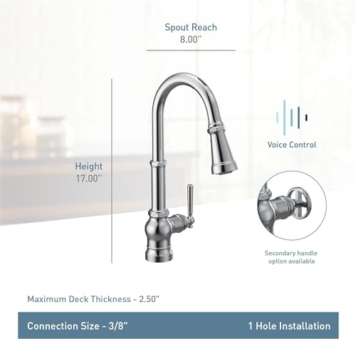Moen Paterson Matte Black Smart Faucet Touchless Pull Down Sprayer Kitchen Faucet with Voice Control and Power Boost, S72003EVBL