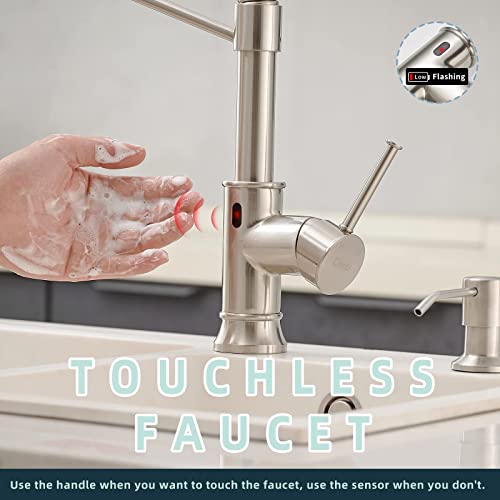 GIMILI Smart Touchless Kitchen Sink Faucet with Pull Down Sprayer, Motion Sensor Activated Hands-Free Single Handle Kitchen Faucet Brushed Nickel