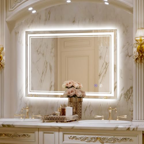 SaniteModar LED Bathroom Mirror, 40 x 32 inch Bthroom Led Mirror with Lights, Dimmable 3 Color, Anti Fog Wall Mounted Vanity Mirror with Touch Horizontal/Vertical…