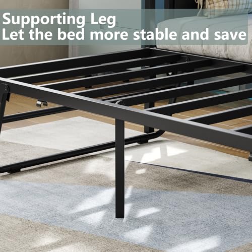 Furniouse Daybed with Charging Station and LED Lights, Twin Daybed with Trundle, Metal Sofa Bed Frame with Steel Slat Support for Living Room, Bedroom, Guest Room Black