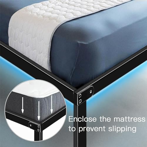 HAAGEEP Metal Full Size Bed Frame with Led Lights Double Platform Bedframe No Box Spring Needed Mattress Frames 14 Inch High