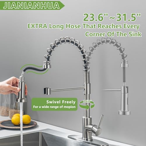 JIANIANHUA Touchless Kitchen Faucet Motion Sensor Smart Kitchen Sink Faucet with Pull Down Sprayer Commercial Modern Single Handle Kitchen Faucets Brushed Nickel Movable Sensor Faucet