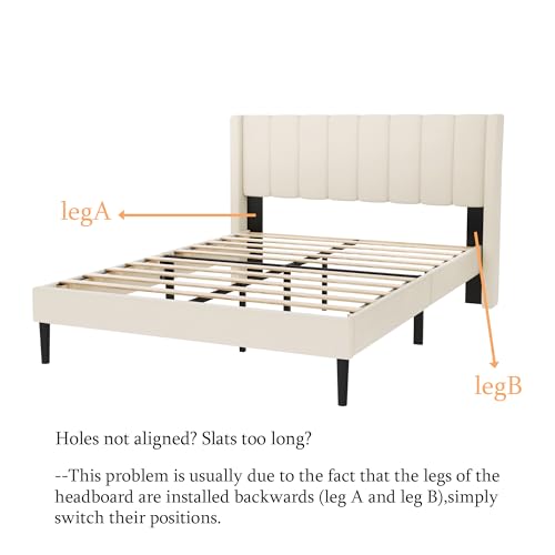 HAOARA King Size Velvet Bed Frame and Vertical Chanel Tufted Headboard, Upholstered Platform Bed wtih Wingback, Strong Wooden Slats, No Box Spring Needed, Beige