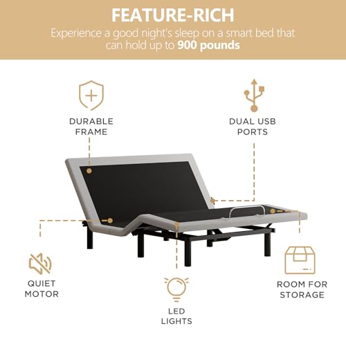 Electric Full Size Adjustable Bed Frame with Wireless Remote, USB, Head & Foot Incline, Underbed Lighting, Heavy Duty Platform - Easy Assembly, Zero Gravity, Quiet Motor - Metal BedFrame