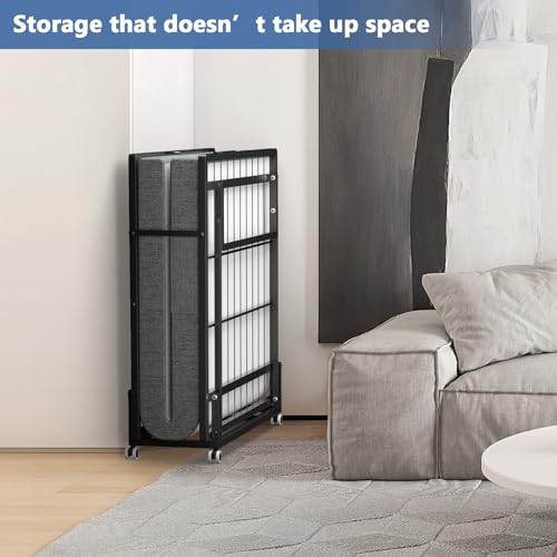 ROOMTEC Folding Bed with Mattress,Portable Rollaway Guest Bed for adults,75" x 31"Cot Size Bed Frame with Memory Foam Mattress,Space-Saving Adult Bed for Guest with Bed Side Pocket
