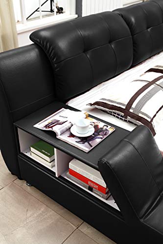 GREATIME King Size Platform Bed, Black Color Bed, Luxury Bed Frame, Modern Upholstered Bed, No Box Spring Needed, Bedframe with Headboard