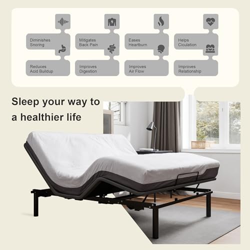 GOLDORO Ergonomic Queen Size Adjustable Bed Base, Wireless Remote Control, Whisper Quiet Durable Motor, Independent Head and Foot Incline