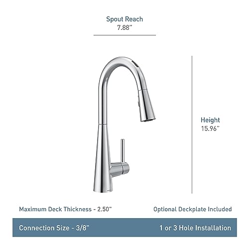 Moen Sleek Spot Resist Stainless One-Handle Smart Touchless Kitchen Faucet Pull Down Sprayer, Voice Control, and Power Boost, 7864EVSRS