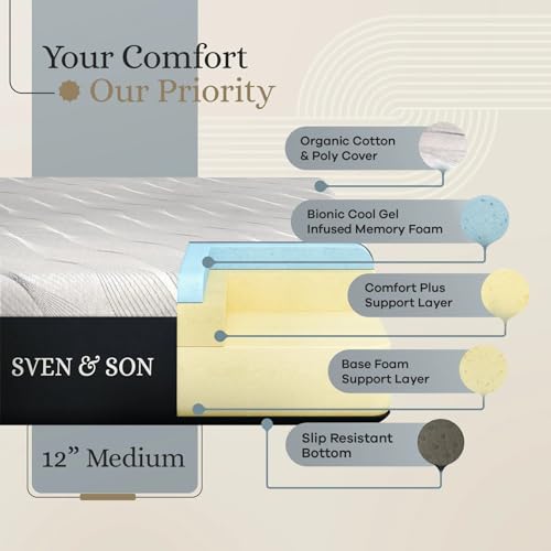 Sven & Son Classic Adjustable Bed Base Frame + 12 inch Memory Foam Matt Medium, Head and Foot Lift, Massage, Under-Bed Lights, USB, Memory Positions, Zero Gravity, Wireless Remote - Full