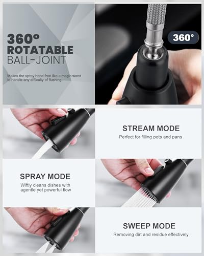 Touchless Kitchen Faucet Stainless Steel: WOWOW Mobile Motion Sensor Kitchen Sink Faucet with Sprayer, Automatic Smart Kitchen Faucet for Sink 1 or 3 Hole, Matte Black