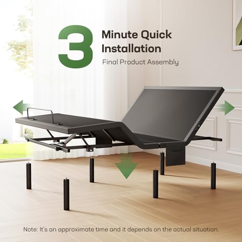 Marsail MS01-1 Queen Adjustable Bed Base with Massage, 4 Ports USB A&C Adjustable Bed Frame with Under-Bed Nightlight, 3 Minutes Fast Assembly, Wireless Control Adjustable Bed with 4 Height Options