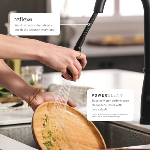 Moen Align Matte Black Smart Faucet Touchless Kitchen Faucet with Pull Down Sprayer, Modern Kitchen Sink Faucet with Voice Control and Power Boost, 7565EVBL