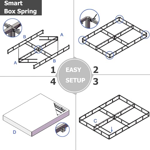 HUEIIS Queen Box Spring 5 Inch High Profile Strong Metal Frame Mattress Foundation, Quiet Noise-Free,Easy Assembly, 3000lbs Max Weight Capacity