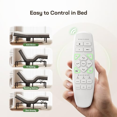 Marsail MS01-1 Queen Adjustable Bed Base with Massage, 4 Ports USB A&C Adjustable Bed Frame with Under-Bed Nightlight, 3 Minutes Fast Assembly, Wireless Control Adjustable Bed with 4 Height Options