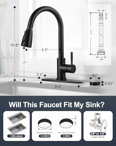 Touchless Kitchen Faucet Stainless Steel: WOWOW Mobile Motion Sensor Kitchen Sink Faucet with Sprayer, Automatic Smart Kitchen Faucet for Sink 1 or 3 Hole, Matte Black