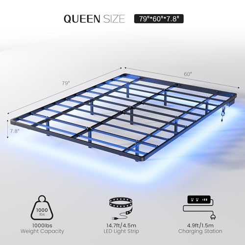 OLEVS Floating Bed Frame Queen Size with Smart LED Lights and Charging Station - Modern Metal Platform Bed, Easy Assembly No Box Spring Needed