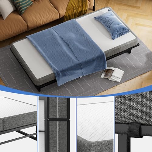ROOMTEC Folding Bed with Mattress,Portable Rollaway Guest Bed for adults,75" x 31"Cot Size Bed Frame with Memory Foam Mattress,Space-Saving Adult Bed for Guest with Bed Side Pocket