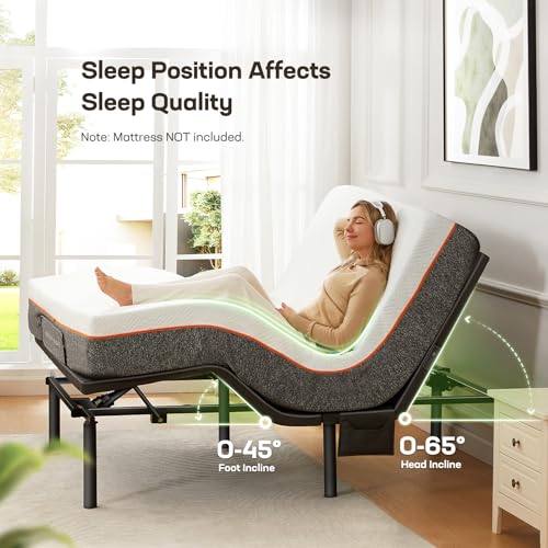 Marsail MS01-1 Queen Adjustable Bed Base with Massage, 4 Ports USB A&C Adjustable Bed Frame with Under-Bed Nightlight, 3 Minutes Fast Assembly, Wireless Control Adjustable Bed with 4 Height Options