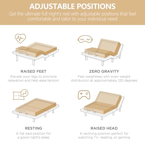 Electric Full Size Adjustable Bed Frame with Wireless Remote, USB, Head & Foot Incline, Underbed Lighting, Heavy Duty Platform - Easy Assembly, Zero Gravity, Quiet Motor - Metal BedFrame