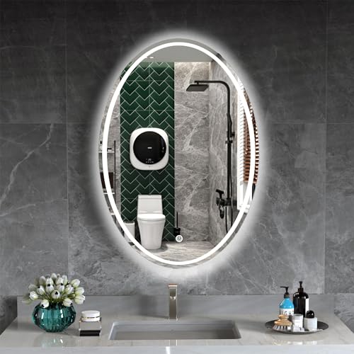 Facilehome Oval LED Bathroom Mirror 20x32 Inch, Smart Lighted Mirrors Wall Mounted for Bathroom Vanity with 3 Colors & Dimmable Light (Horizontal/Vertical)