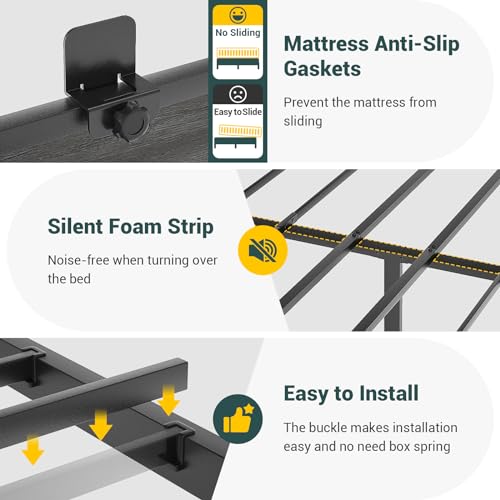 Unikito King Size Bed Frame with LED Light & Power Outlets, Platform Bed with Upholstered Headboard and Storage, Sturdy Metal Slats Support, No Box Spring Needed, Easy Assembly, Noise-Free, Black Oak