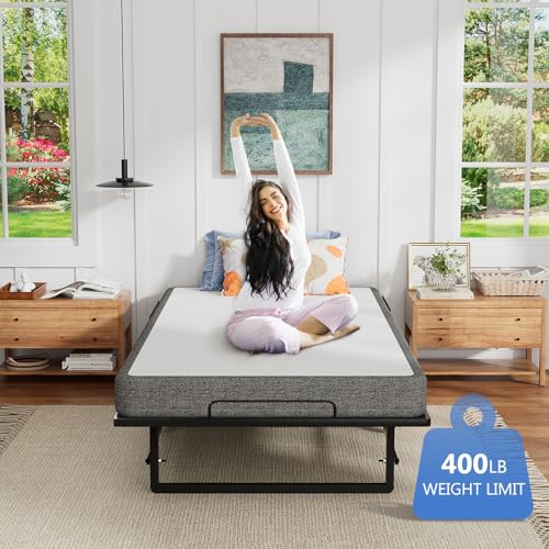ROOMTEC Folding Bed with Mattress,Portable Rollaway Guest Bed for adults,75" x 31"Cot Size Bed Frame with Memory Foam Mattress,Space-Saving Adult Bed for Guest with Bed Side Pocket