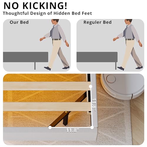 ANCTOR Floating King Bed Frame with Charging Station, Tall Bookcase Headboard, Solid Wood Slats Support, No Box Spring Needed, Easy to Assemble