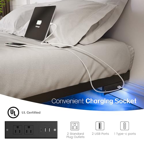 OLEVS Floating Bed Frame Queen Size with Smart LED Lights and Charging Station - Modern Metal Platform Bed, Easy Assembly No Box Spring Needed