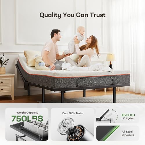 Marsail MS01-1 Queen Adjustable Bed Base with Massage, 4 Ports USB A&C Adjustable Bed Frame with Under-Bed Nightlight, 3 Minutes Fast Assembly, Wireless Control Adjustable Bed with 4 Height Options