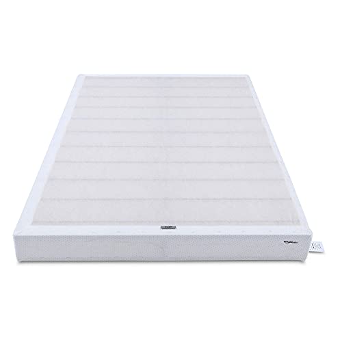 Amazon Basics Smart Box Spring Bed Base, 9 Inch Mattress Foundation, Strong Metal Frame, Quick Tool-Free Easy Assembly, Queen, White