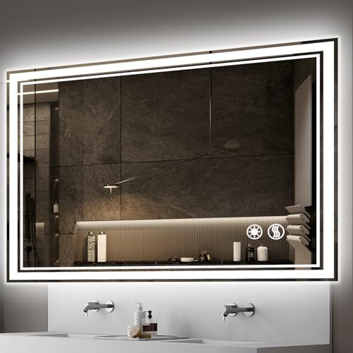COLMERD LED Mirror for Bathroom 48x28'' Anti-Fog Bathroom Mirror with Lights 3 Colors dimmable Samrt Mirror Wall Mounted Brightness Memory Touch Sensor