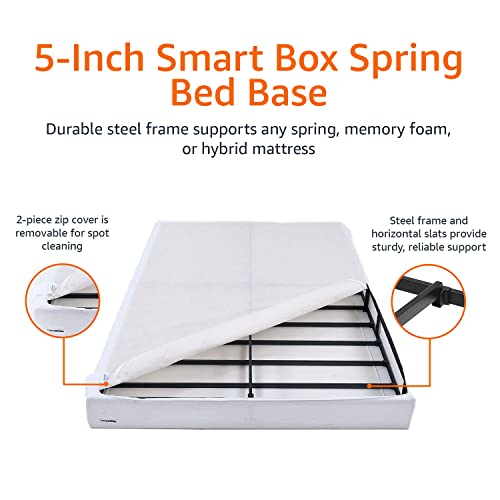 Amazon Basics Smart Box Spring Bed Base, 5 Inch Mattress Foundation, Tool-Free Easy Assembly, Full, White