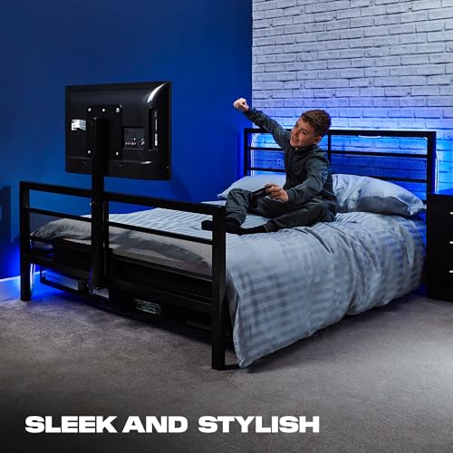 X Rocker Basecamp Full Size Gaming Bed, Rotating TV Mount with Vented Console Storage, Metal Mesh Frame with Slats, Amazon Exclusive, Black