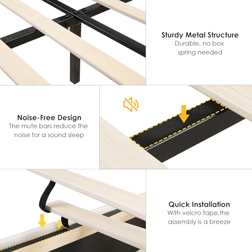 Keyluv Full Upholstered LED Bed Frame with 2 Storage Drawers and Adjustable Semicircle Headboard, Smart Platform Bed Frame with Golden Trim, Wooden Slats Support, Box Spring Optional, Velvet, Beige