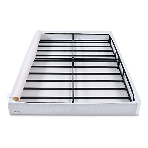 Amazon Basics Smart Box Spring Bed Base, 9 Inch Mattress Foundation, Strong Metal Frame, Quick Tool-Free Easy Assembly, Queen, White