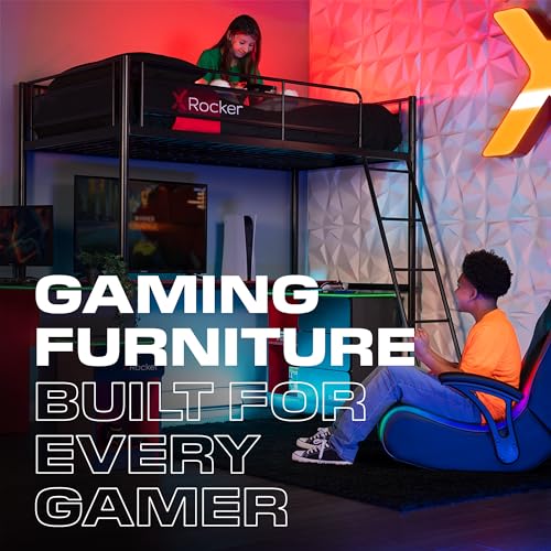 X Rocker Basecamp Full Size Gaming Bed, Rotating TV Mount with Vented Console Storage, Metal Mesh Frame with Slats, Amazon Exclusive, Black