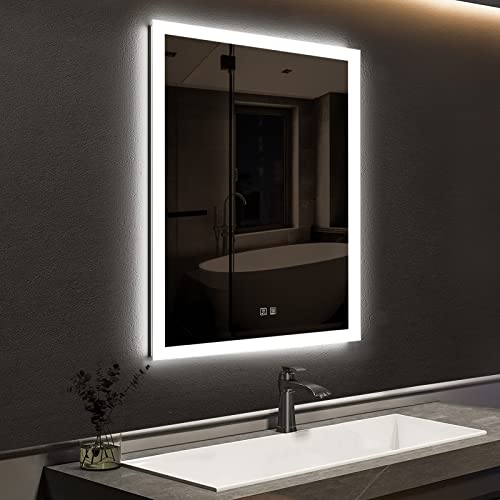 ROOMTEC 24 X 30 inch LED Bathroom Mirror with Adjustable 3-Color Frontlit, Anti-Fog, Smart Memory Function and ETL&UL Certified, Silver