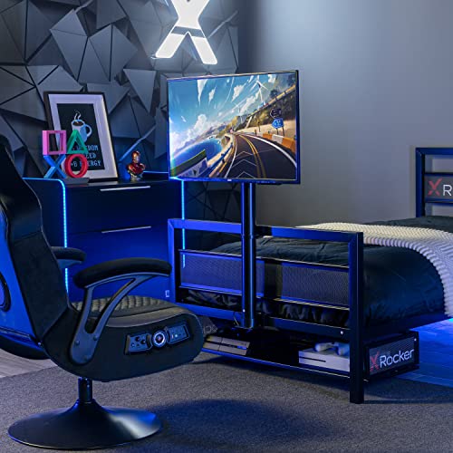 X Rocker Basecamp Full Size Gaming Bed, Rotating TV Mount with Vented Console Storage, Metal Mesh Frame with Slats, Amazon Exclusive, Black