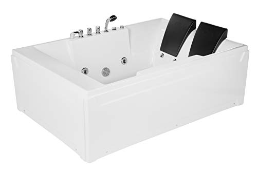 Empava 72" Acrylic Whirlpool Bathtub 2 Person Hydromassage Rectangular Water Jets Alcove Soaking SPA Double Ended Tub, Model 2020