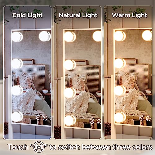 SVIOBY Tabletop Mount Vanity Mirror with Lights Makeup Mirror with with 9 LED Lights Smart Touch Control 3 Colors Light 360° Rotation (White)