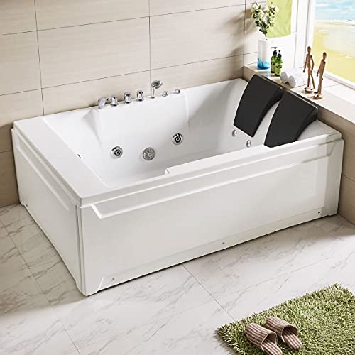 DECORAPORT 72 Inch Acrylic Alcove Whirlpool Hydromassage Bathtub 2 Person SPA Soaking Tub with Faucet, Shower head and Drain (D-DK-Q367)