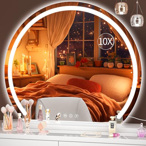 Hasipu Vanity Mirror with Lights, 32" x 26" LED Makeup Mirror, Lighted Makeup Mirror with Lights, Smart Touch Control 3 Colors Dimmable Mirror White